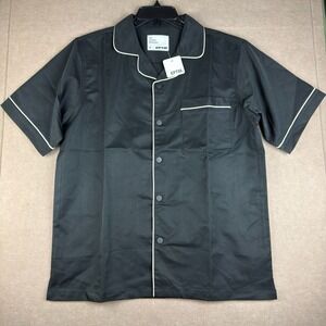 EPTM Pajama Style Shirt Men's M Black White Piping Button Up Short Sleeve Casual
